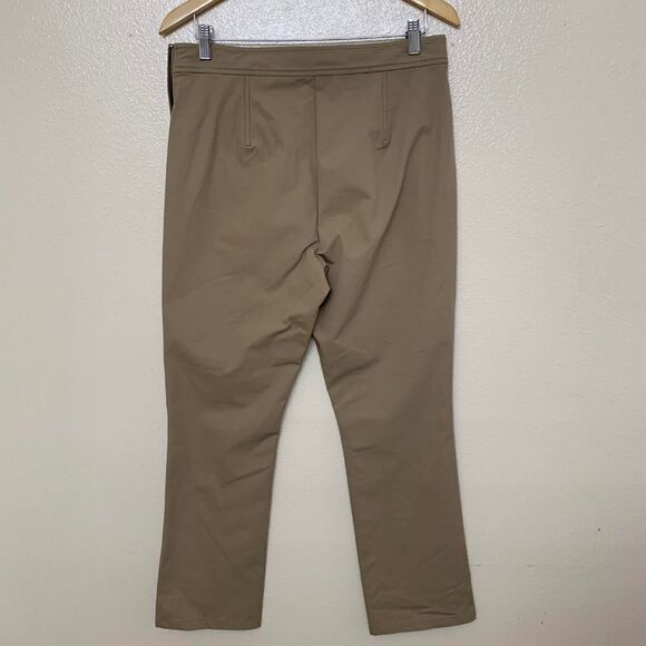 Theory Woman Bimsa Approach Pants Sz 12 High Banded Waist Cropped Beige Tan - Picture 5 of 7
